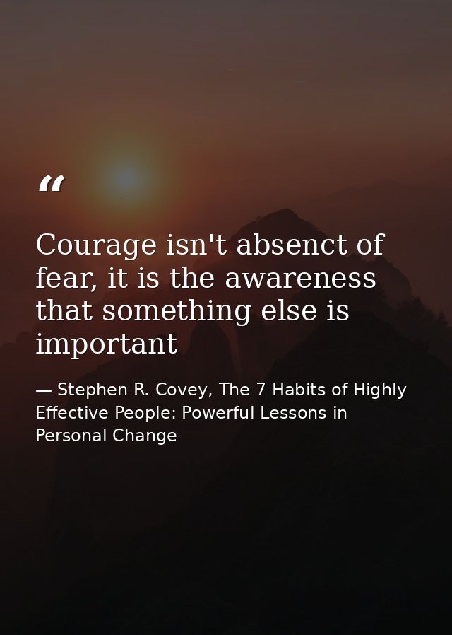 Courage isn't absenct of fear, it is the awareness that something else is important — Stephen R. Covey, The 7 Habits of Highly Effective People: Powerful Lessons in Personal Change