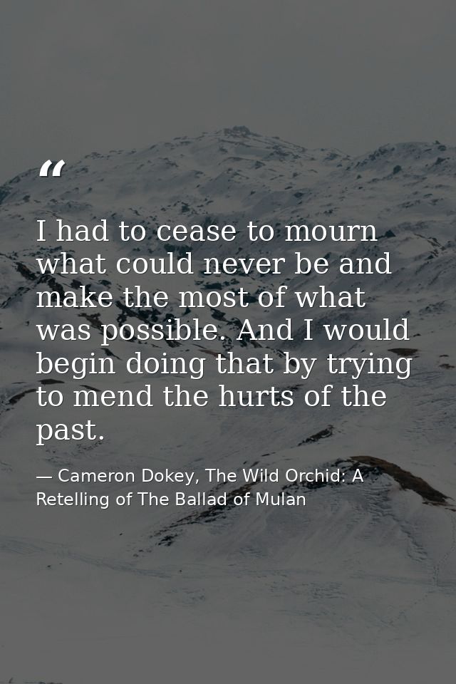 I had to cease to mourn what could never be and make the most of what was possible. And I would begin doing that by tryi — Cameron Dokey, The Wild Orchid: A Retelling of The Ballad of Mulan
