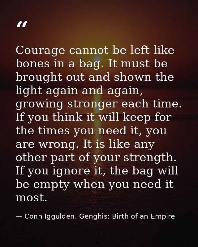 Courage cannot be left like bones in a bag. It must be brought out and shown the light again and again, growing stronger — Conn Iggulden, Genghis: Birth of an Empire