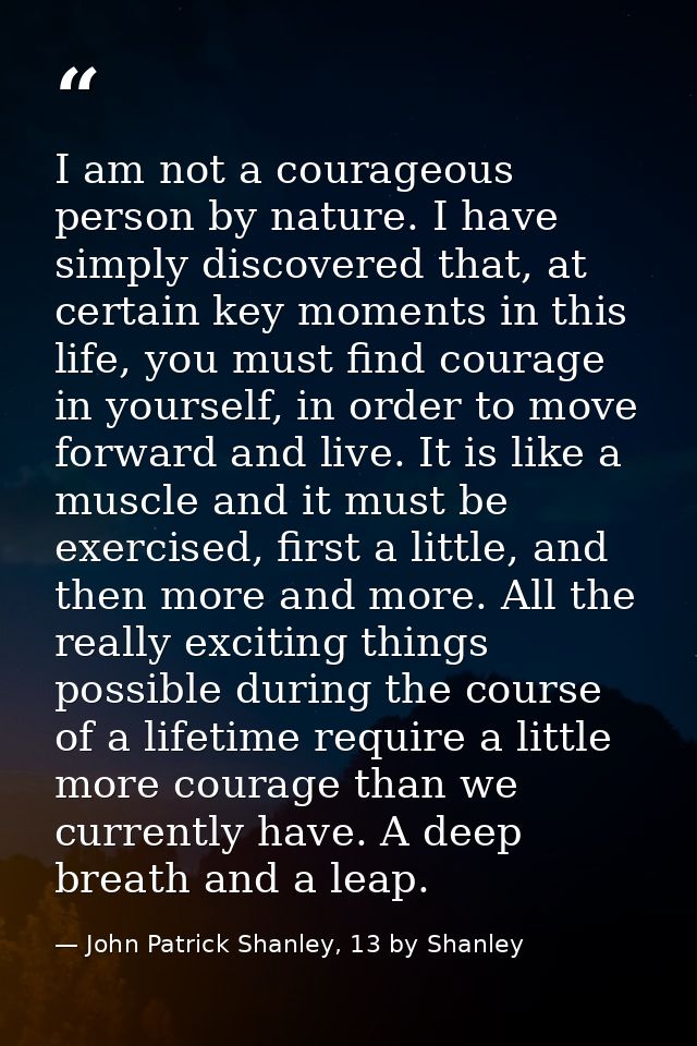 I am not a courageous person by nature. I have simply discovered that, at certain key moments in this life, you must fin — John Patrick Shanley, 13 by Shanley