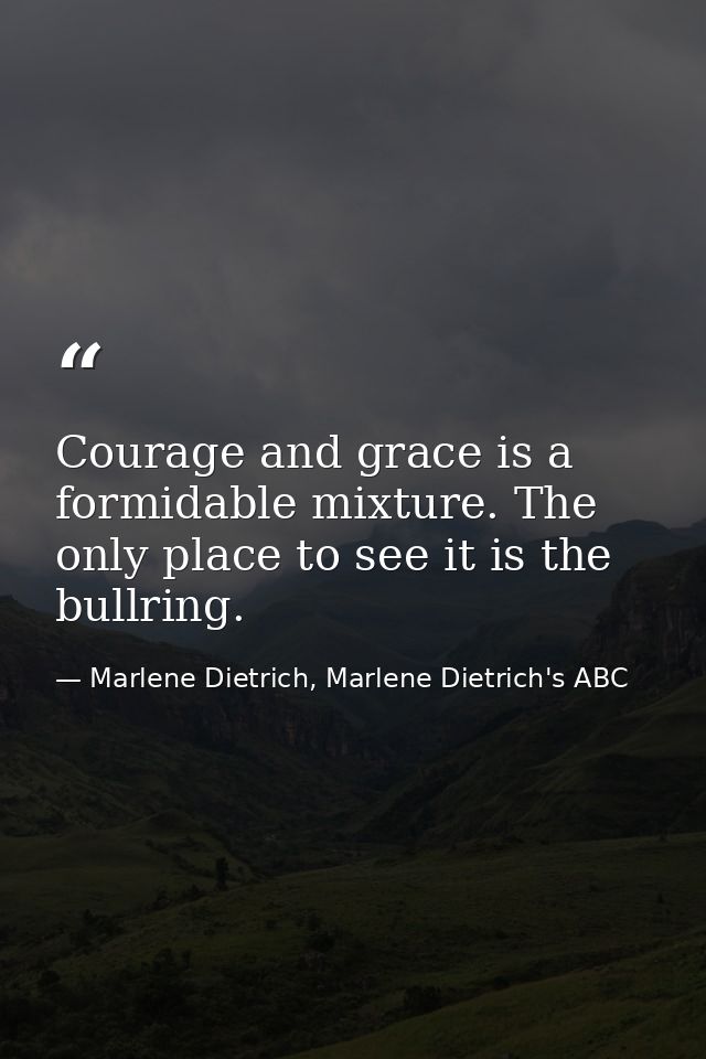 Courage and grace is a formidable mixture. The only place to see it is the bullring. — Marlene Dietrich, Marlene Dietrich's ABC