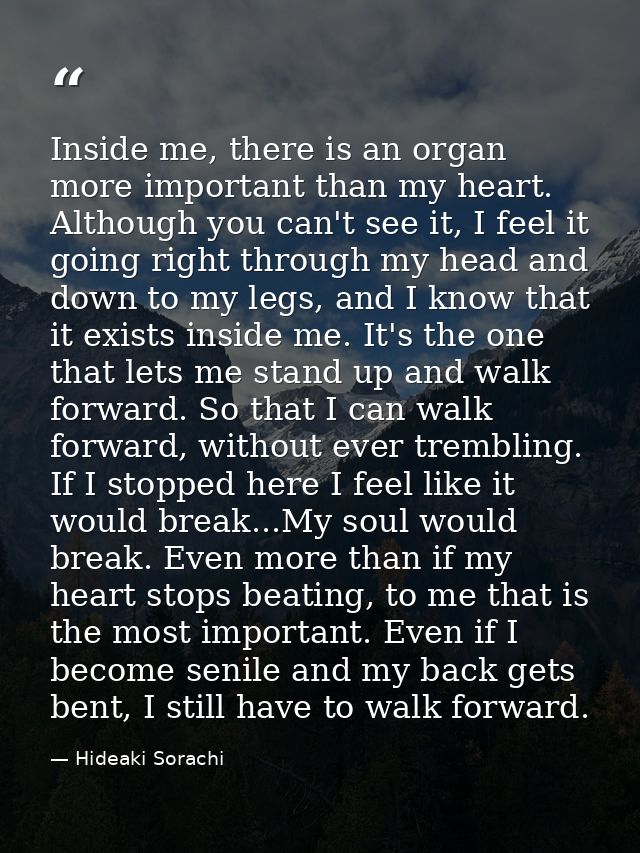 Inside me, there is an organ more important than my heart. Although you can't see it, I feel it going right through my h — Hideaki Sorachi
