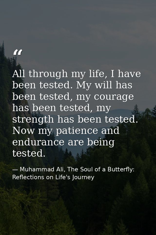 All through my life, I have been tested. My will has been tested, my courage has been tested, my strength has been teste — Muhammad Ali, The Soul of a Butterfly: Reflections on Life's Journey