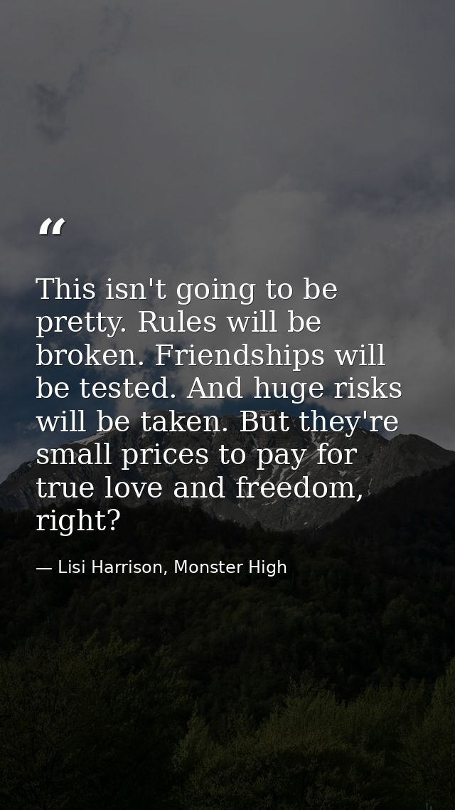 This isn't going to be pretty. Rules will be broken. Friendships will be tested. And huge risks will be taken. But they' — Lisi Harrison, Monster High