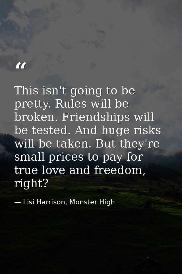 This isn't going to be pretty. Rules will be broken. Friendships will be tested. And huge risks will be taken. But they' — Lisi Harrison, Monster High