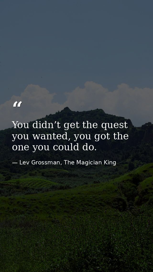 You didn’t get the quest you wanted, you got the one you could do. — Lev Grossman, The Magician King