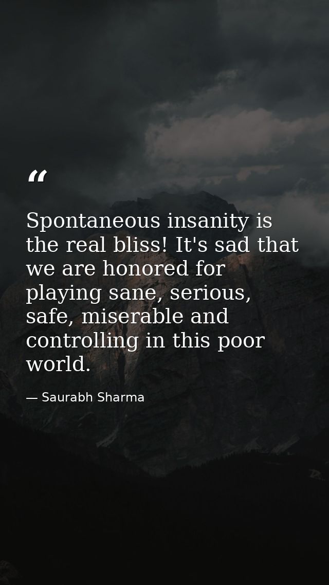 Spontaneous insanity is the real bliss! It's sad that we are honored for playing sane, serious, safe, miserable and cont — Saurabh Sharma