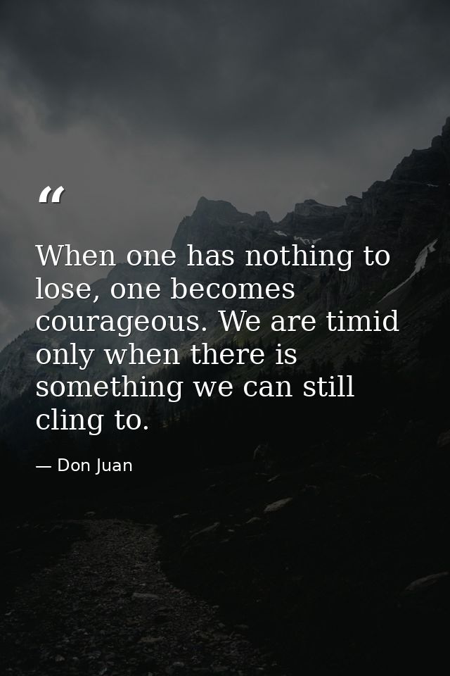 When one has nothing to lose, one becomes courageous. We are timid only when there is something we can still cling to. — Don Juan