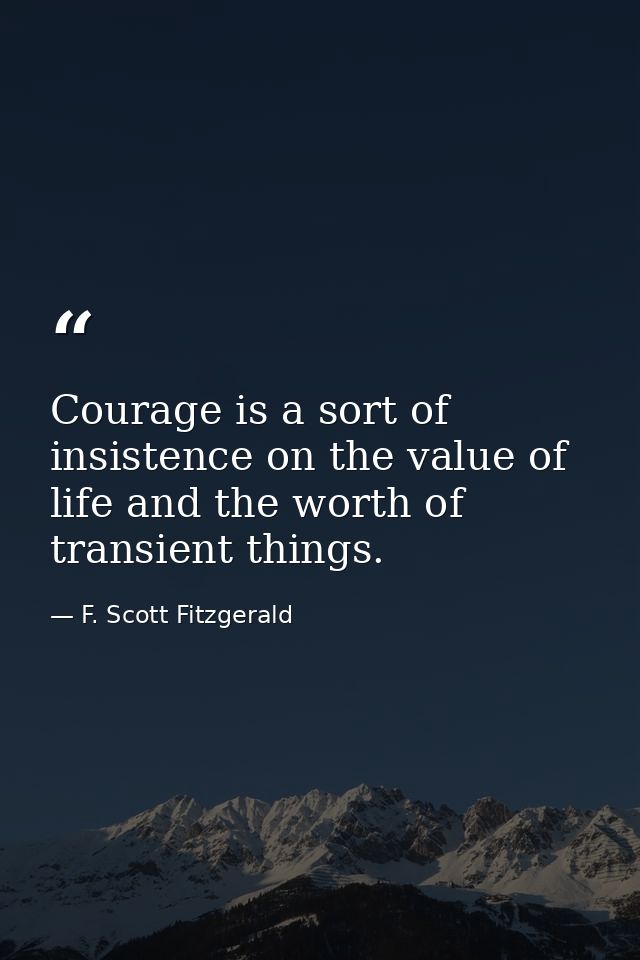 Courage is a sort of insistence on the value of life and the worth of transient things. — F. Scott Fitzgerald