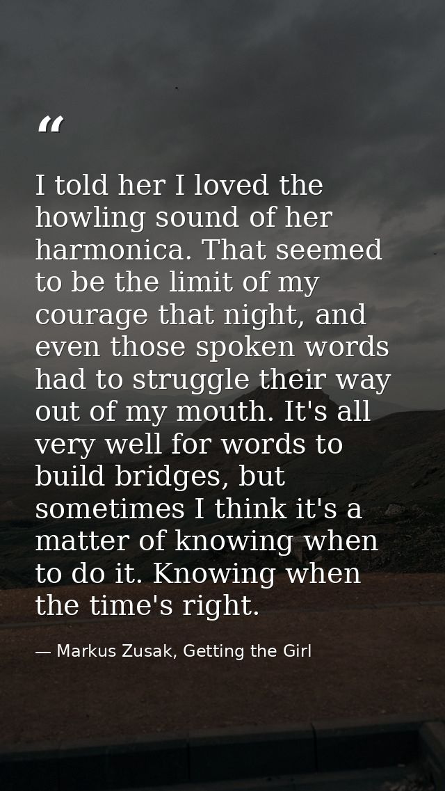 I told her I loved the howling sound of her harmonica. That seemed to be the limit of my courage that night, and even th — Markus Zusak, Getting the Girl