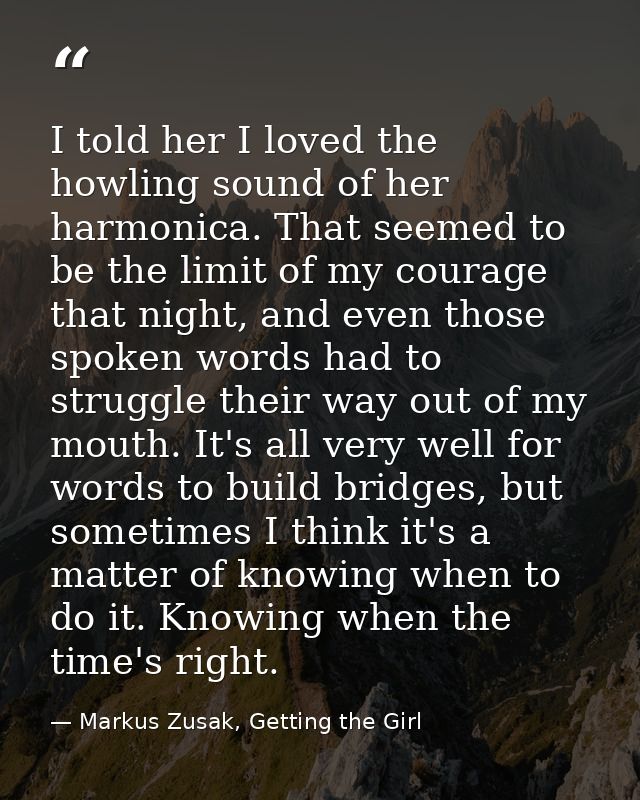 I told her I loved the howling sound of her harmonica. That seemed to be the limit of my courage that night, and even th — Markus Zusak, Getting the Girl