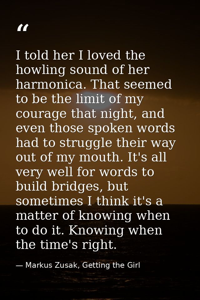 I told her I loved the howling sound of her harmonica. That seemed to be the limit of my courage that night, and even th — Markus Zusak, Getting the Girl