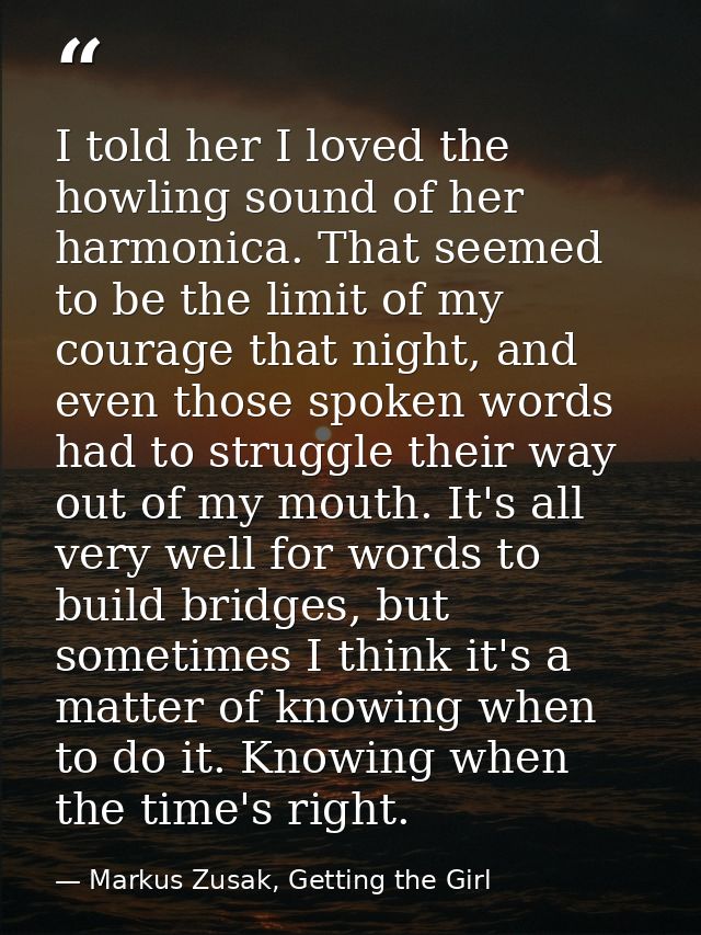 I told her I loved the howling sound of her harmonica. That seemed to be the limit of my courage that night, and even th — Markus Zusak, Getting the Girl