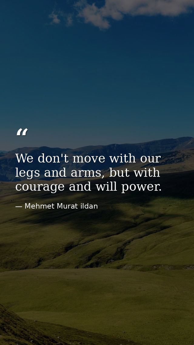 We don't move with our legs and arms, but with courage and will power. — Mehmet Murat ildan