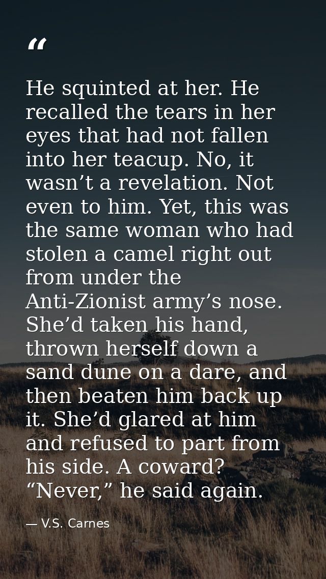He squinted at her. He recalled the tears in her eyes that had not fallen into her teacup. No, it wasn’t a revelation. N — V.S. Carnes