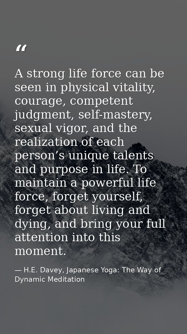 A strong life force can be seen in physical vitality, courage, competent judgment, self-mastery, sexual vigor, and the r — H.E. Davey, Japanese Yoga: The Way of Dynamic Meditation