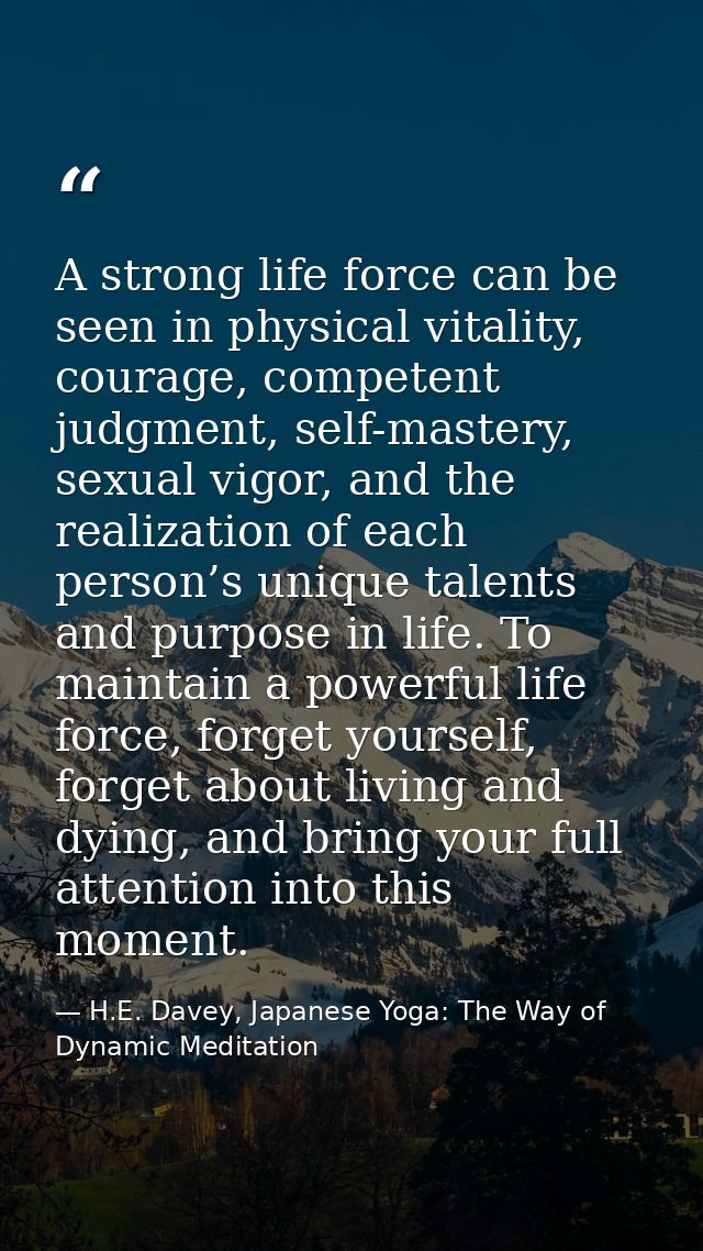 A strong life force can be seen in physical vitality, courage, competent judgment, self-mastery, sexual vigor, and the r — H.E. Davey, Japanese Yoga: The Way of Dynamic Meditation