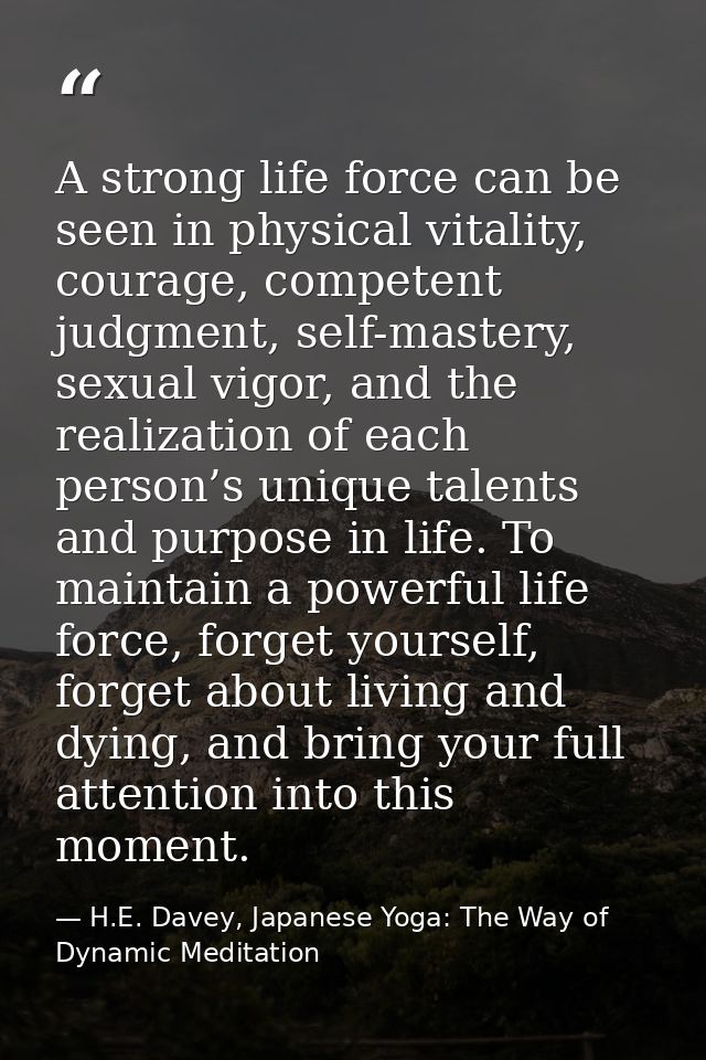 A strong life force can be seen in physical vitality, courage, competent judgment, self-mastery, sexual vigor, and the r — H.E. Davey, Japanese Yoga: The Way of Dynamic Meditation
