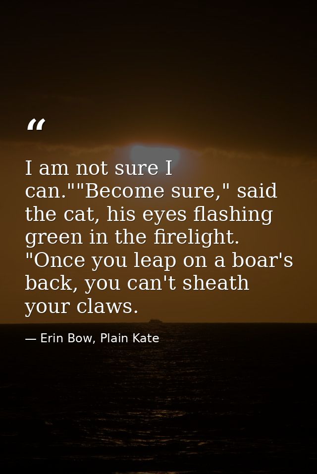 I am not sure I can.""Become sure," said the cat, his eyes flashing green in the firelight. "Once you leap on a boar's b — Erin Bow, Plain Kate