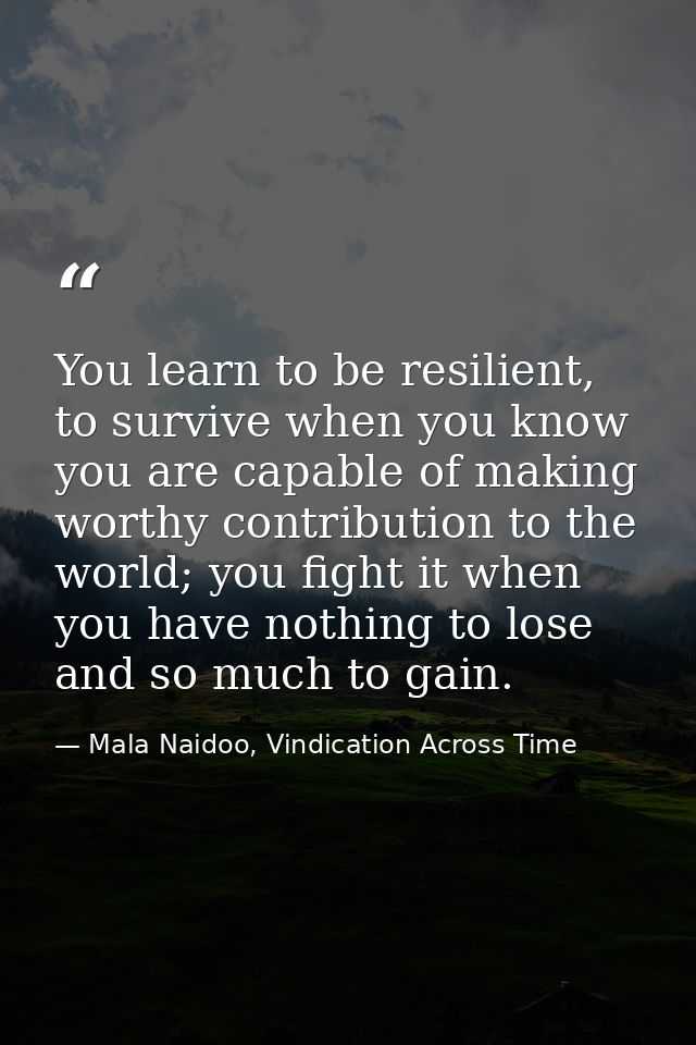You learn to be resilient, to survive when you know you are capable of making worthy contribution to the world; you figh — Mala Naidoo, Vindication Across Time