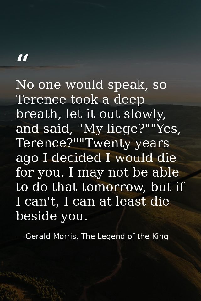 No one would speak, so Terence took a deep breath, let it out slowly, and said, "My liege?""Yes, Terence?""Twenty years  — Gerald Morris, The Legend of the King