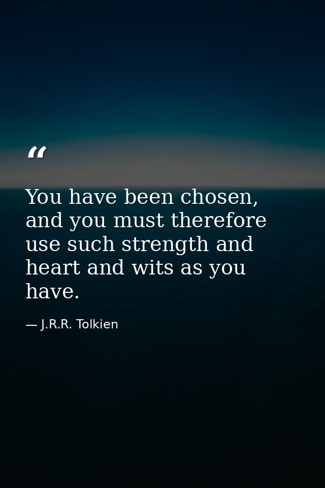 You have been chosen, and you must therefore use such strength and heart and wits as you have. — J.R.R. Tolkien