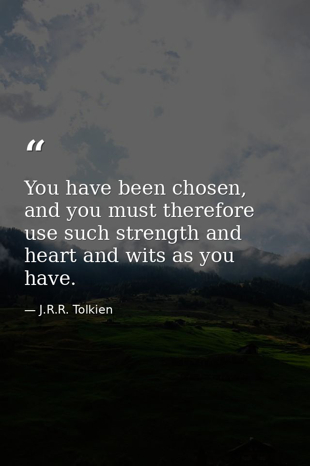 You have been chosen, and you must therefore use such strength and heart and wits as you have. — J.R.R. Tolkien