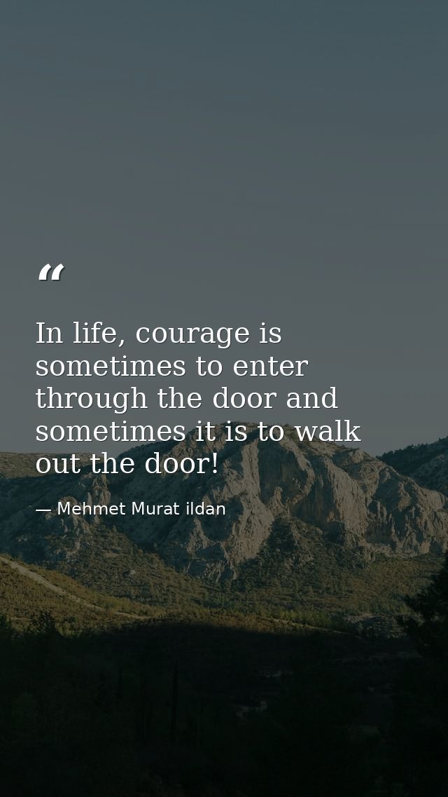 In life, courage is sometimes to enter through the door and sometimes it is to walk out the door! — Mehmet Murat ildan