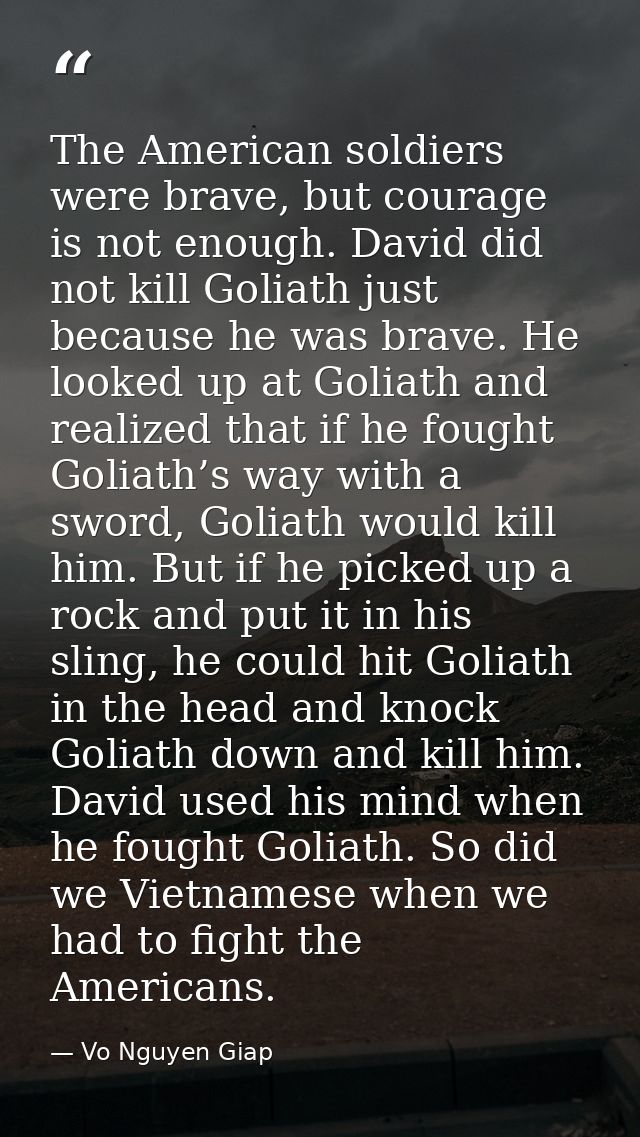 The American soldiers were brave, but courage is not enough. David did not kill Goliath just because he was brave. He lo — Vo Nguyen Giap