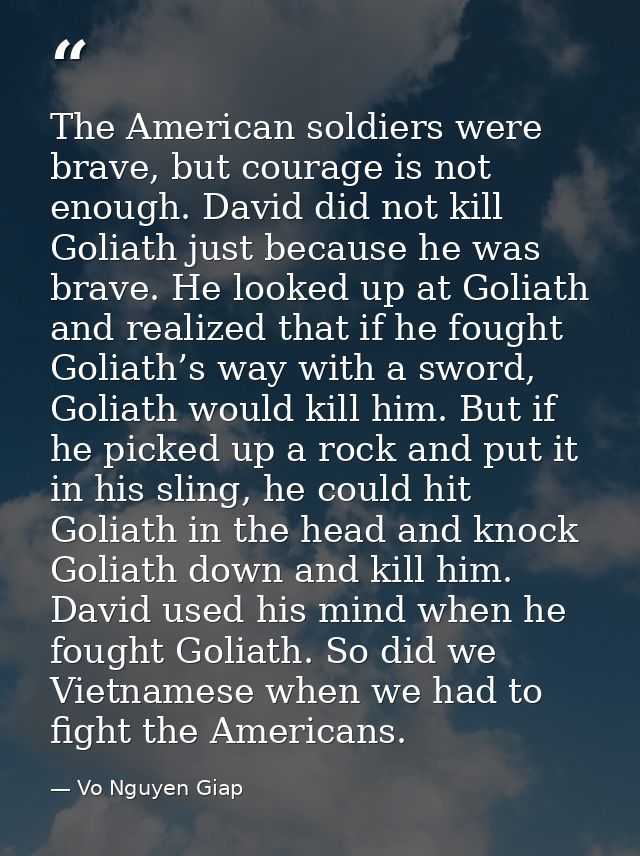 The American soldiers were brave, but courage is not enough. David did not kill Goliath just because he was brave. He lo — Vo Nguyen Giap