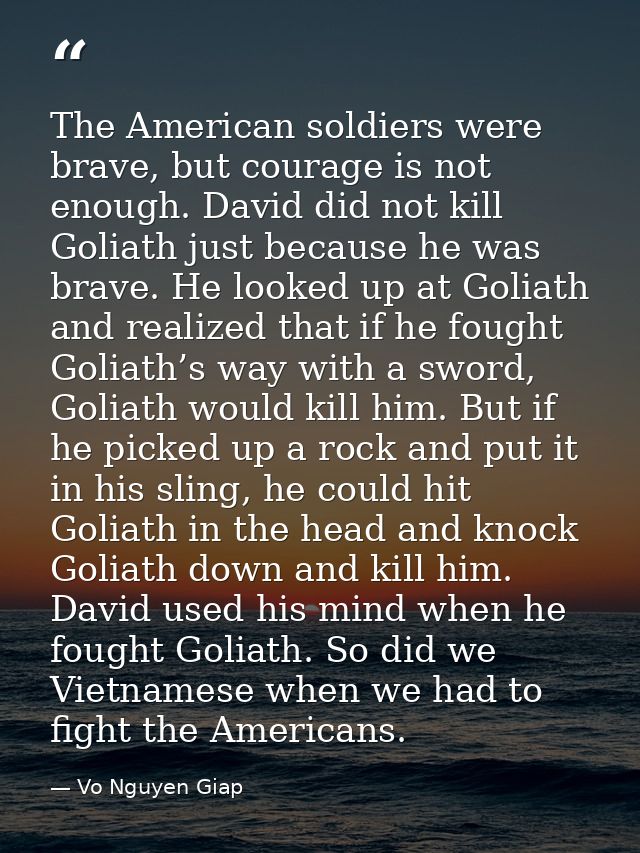 The American soldiers were brave, but courage is not enough. David did not kill Goliath just because he was brave. He lo — Vo Nguyen Giap
