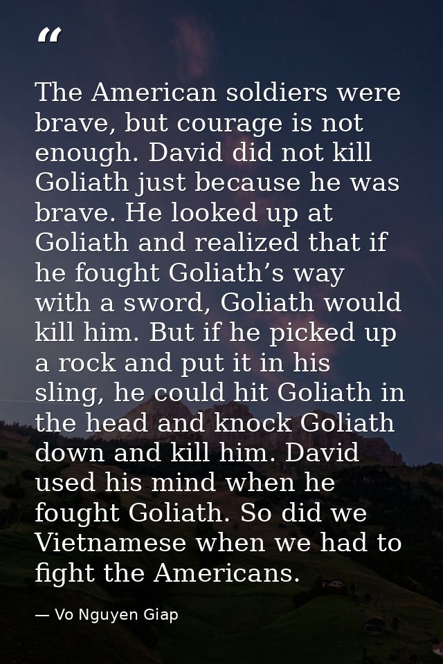 The American soldiers were brave, but courage is not enough. David did not kill Goliath just because he was brave. He lo — Vo Nguyen Giap