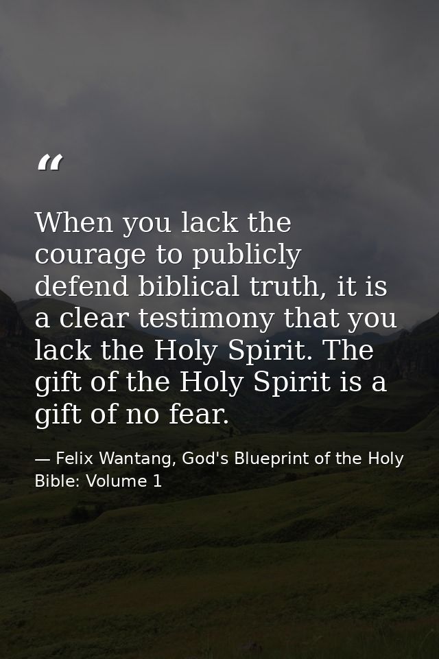 When you lack the courage to publicly defend biblical truth, it is a clear testimony that you lack the Holy Spirit. The  — Felix Wantang, God's Blueprint of the Holy Bible: Volume 1