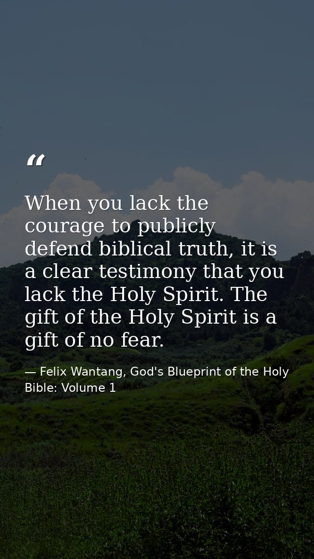 When you lack the courage to publicly defend biblical truth, it is a clear testimony that you lack the Holy Spirit. The  — Felix Wantang, God's Blueprint of the Holy Bible: Volume 1