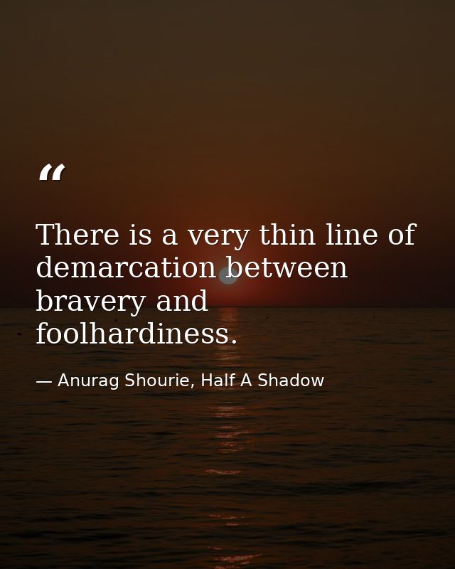 There is a very thin line of demarcation between bravery and foolhardiness. — Anurag Shourie, Half A Shadow