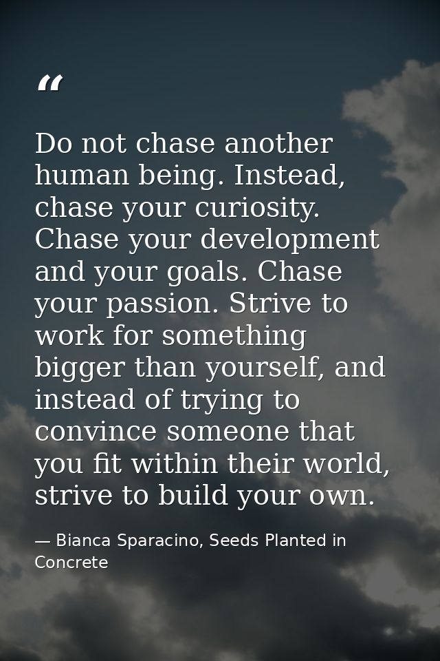Do not chase another human being. Instead, chase your curiosity. Chase your development and your goals. Chase your passi — Bianca Sparacino, Seeds Planted in Concrete