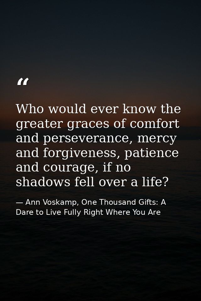 Who would ever know the greater graces of comfort and perseverance, mercy and forgiveness, patience and courage, if no s — Ann Voskamp, One Thousand Gifts: A Dare to Live Fully Right Where You Are
