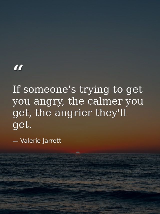 If someone's trying to get you angry, the calmer you get, the angrier they'll get. — Valerie Jarrett