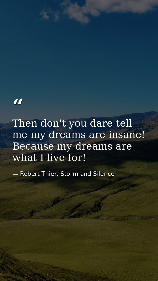 Then don't you dare tell me my dreams are insane! Because my dreams are what I live for! — Robert Thier, Storm and Silence