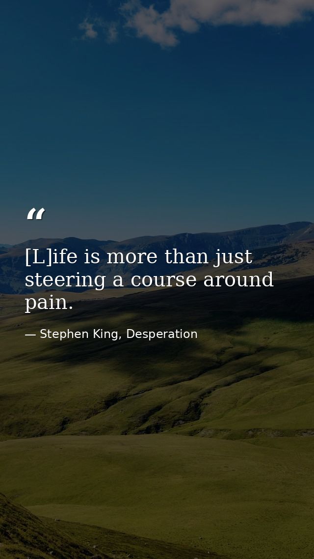 [L]ife is more than just steering a course around pain. — Stephen King, Desperation