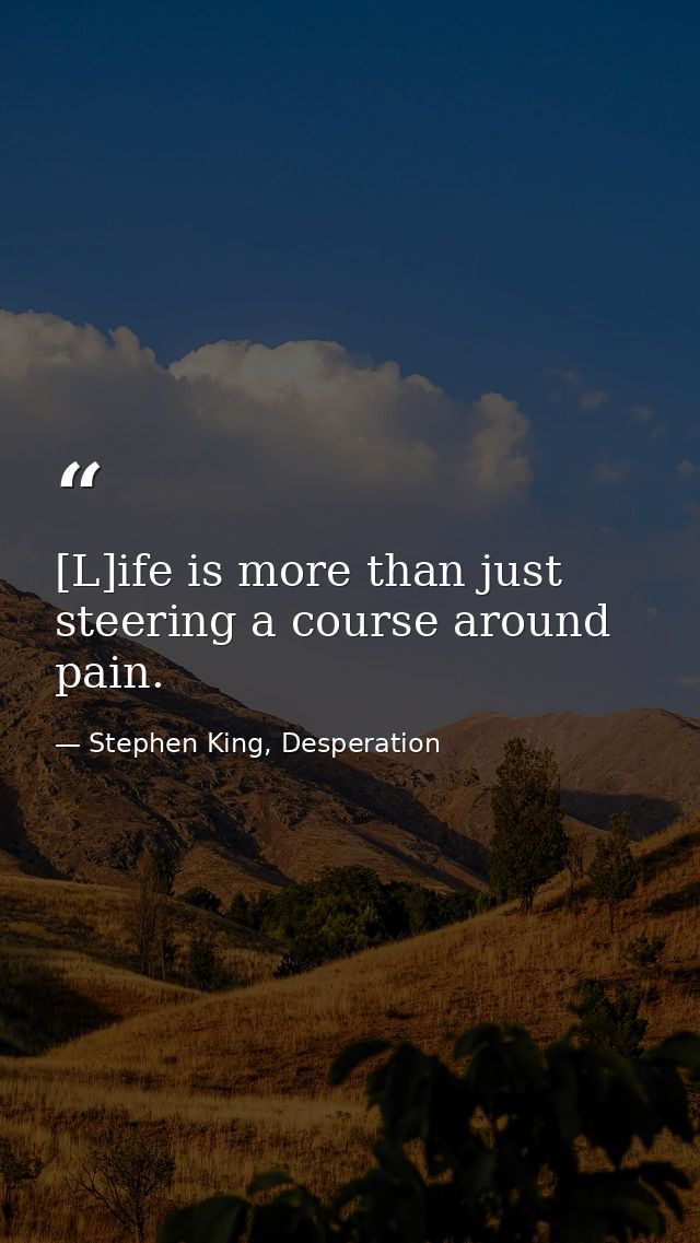 [L]ife is more than just steering a course around pain. — Stephen King, Desperation
