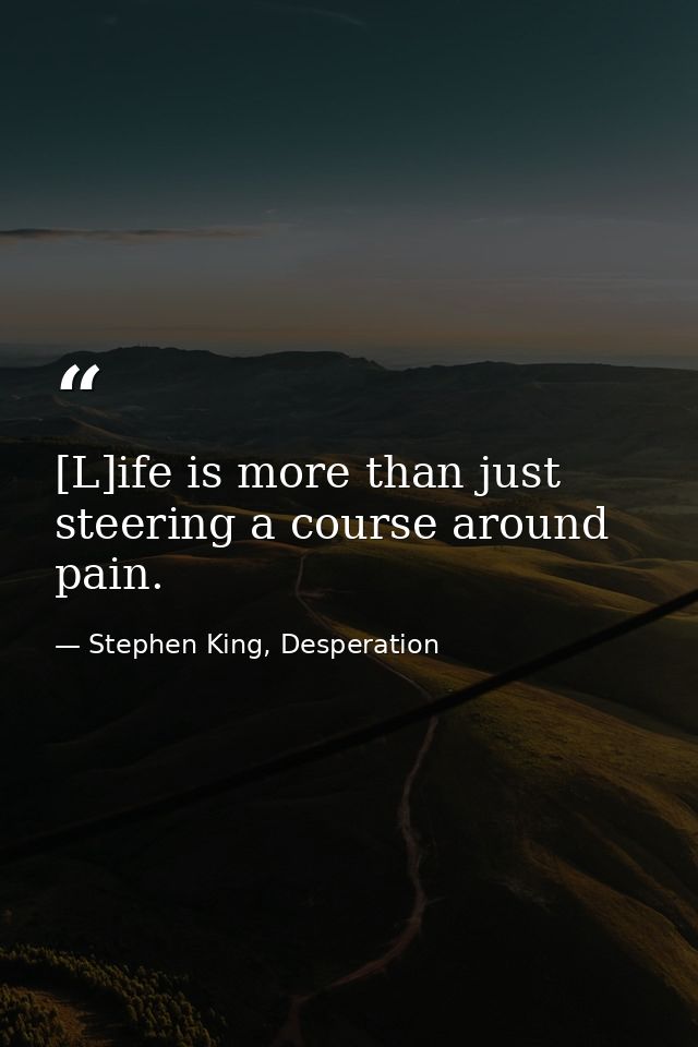 [L]ife is more than just steering a course around pain. — Stephen King, Desperation