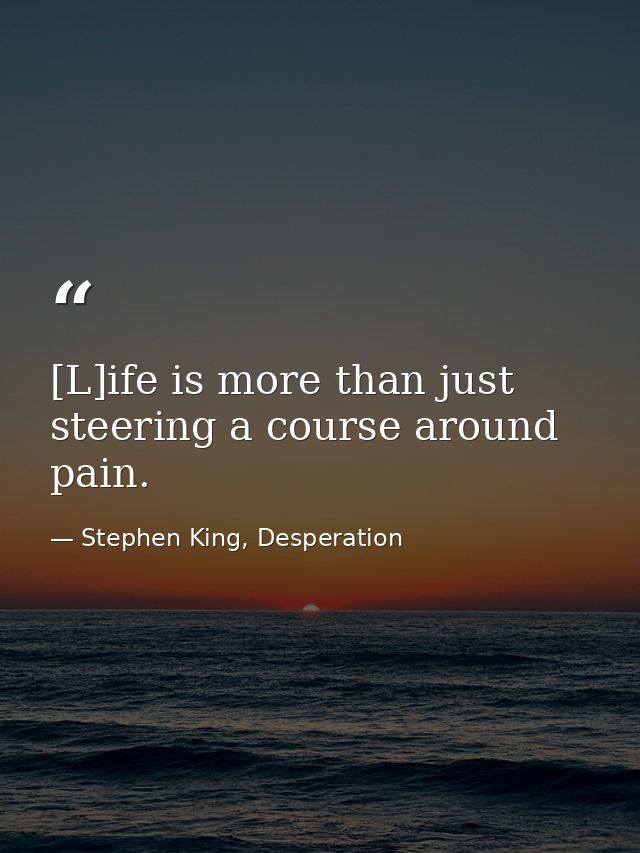 [L]ife is more than just steering a course around pain. — Stephen King, Desperation