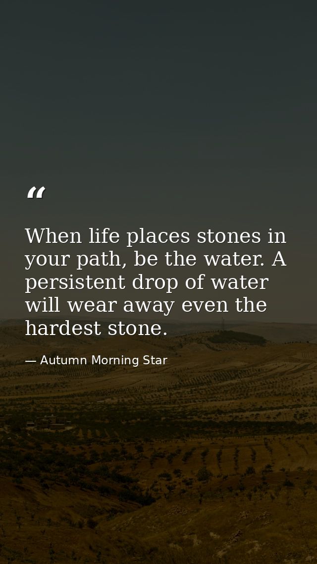 When life places stones in your path, be the water. A persistent drop of water will wear away even the hardest stone. — Autumn Morning Star