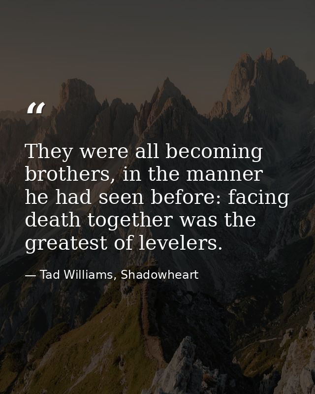 They were all becoming brothers, in the manner he had seen before: facing death together was the greatest of levelers. — Tad Williams, Shadowheart