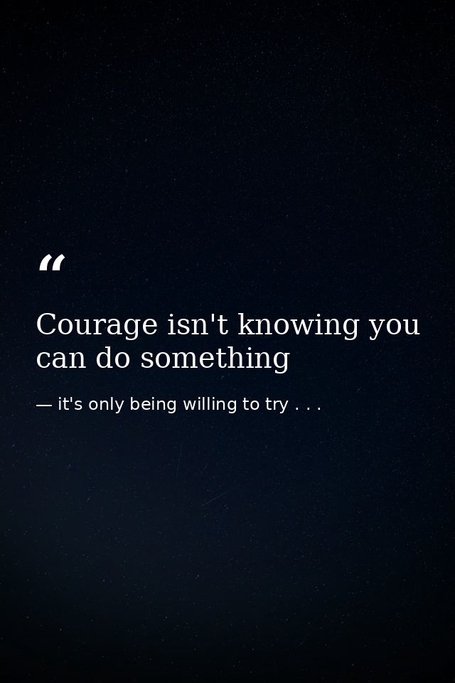 Courage isn't knowing you can do something — it's only being willing to try . . .