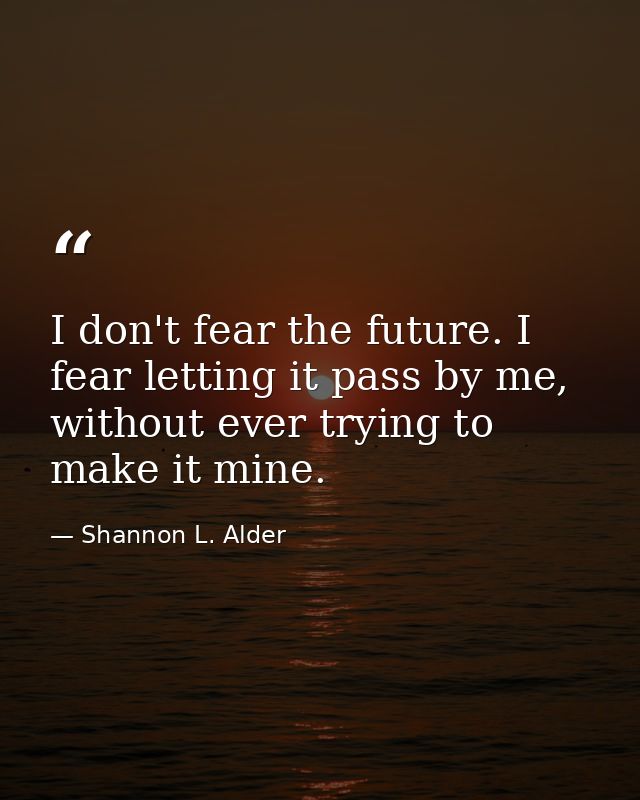 I don't fear the future. I fear letting it pass by me, without ever trying to make it mine. — Shannon L. Alder