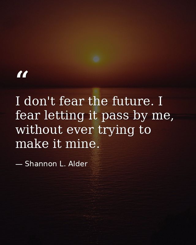 I don't fear the future. I fear letting it pass by me, without ever trying to make it mine. — Shannon L. Alder