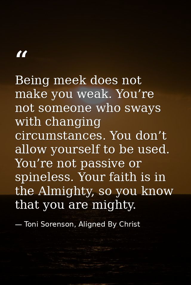 Being meek does not make you weak. You’re not someone who sways with changing circumstances. You don’t allow yourself to — Toni Sorenson, Aligned By Christ