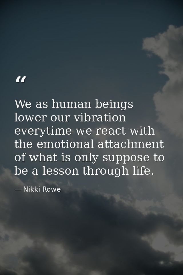We as human beings lower our vibration everytime we react with the emotional attachment of what is only suppose to be a  — Nikki Rowe